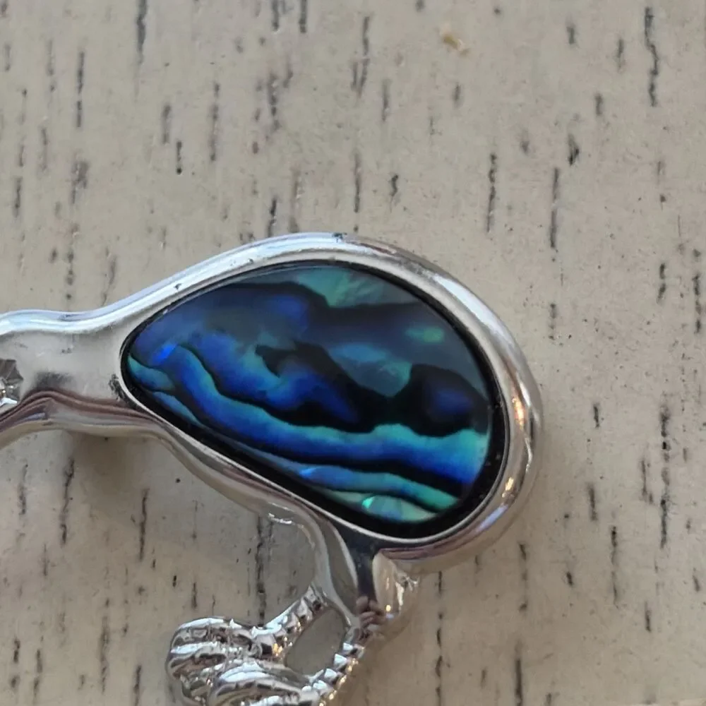 Vintage Abalone & Metal Kiwi Brooch